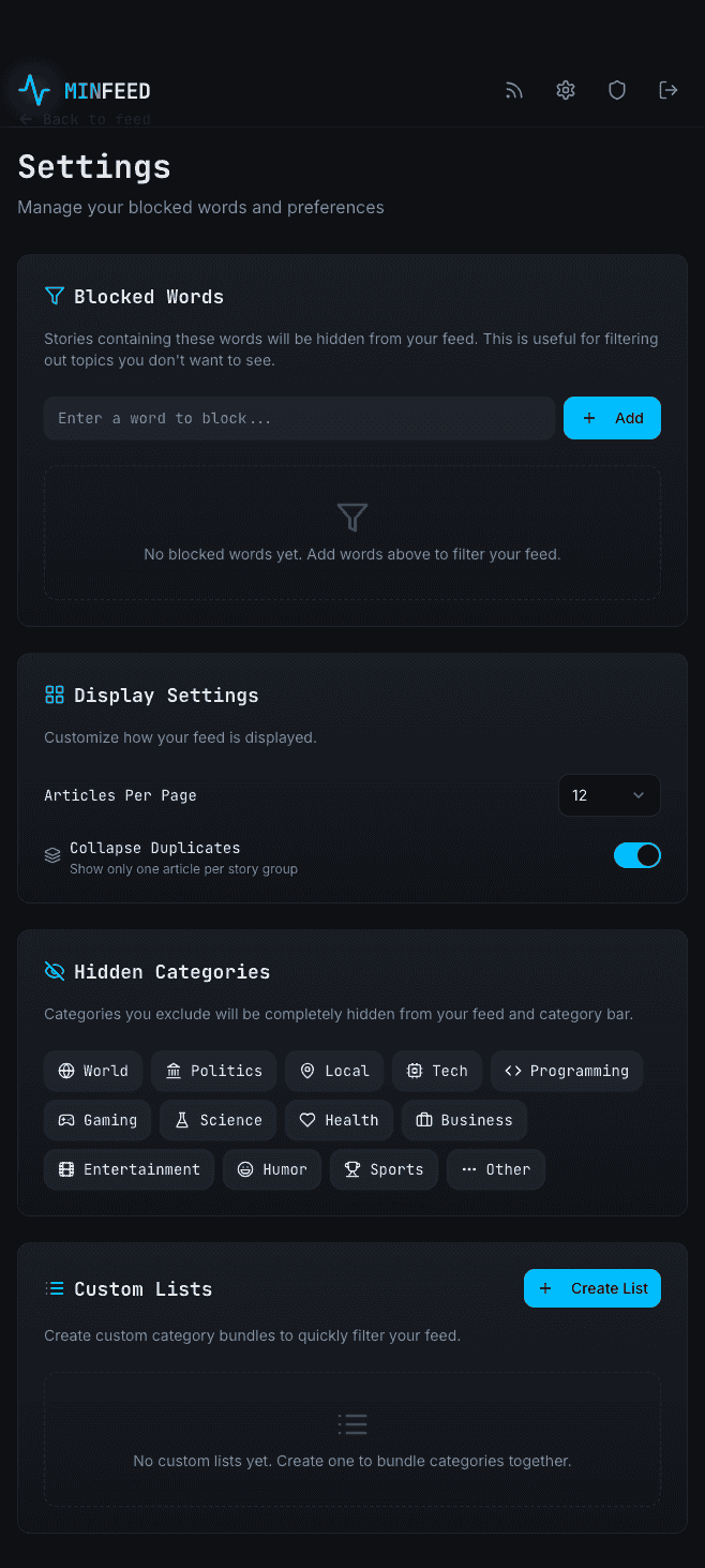 User settings